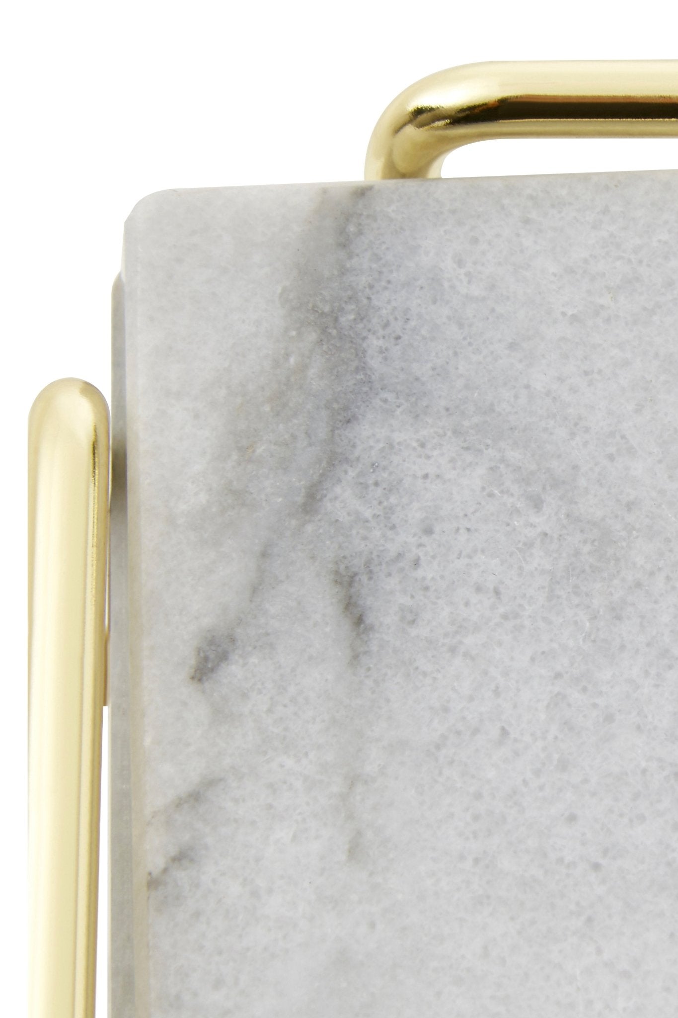 Cristen Set Of 4 White Marble Coasters with Brass Finish Holder - Skandi London