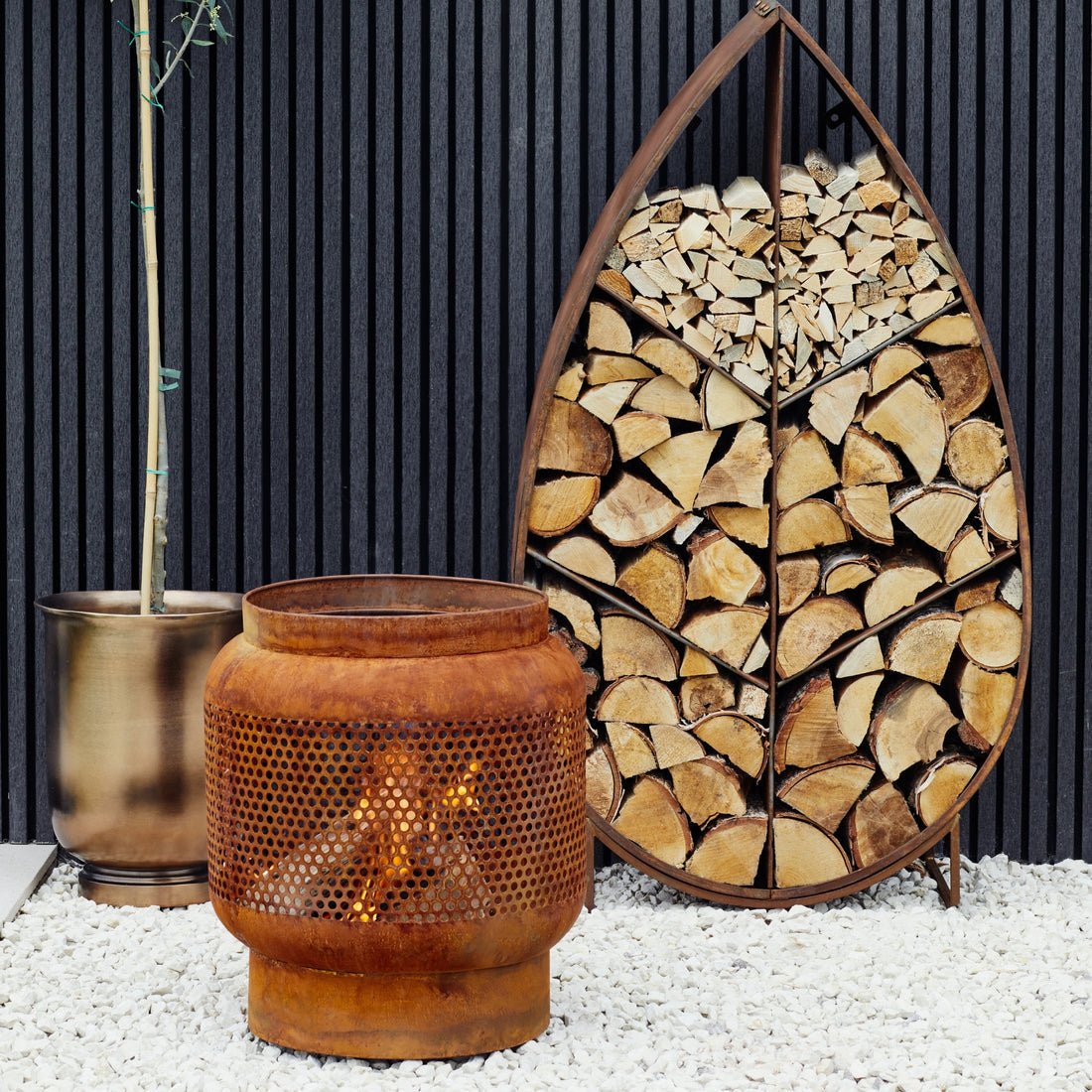 Toril Tall Basket Outdoor Fire Pit Rust - Large - Skandi London
