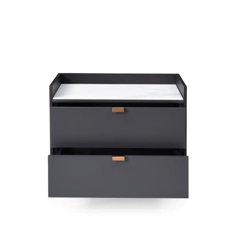 Saviour Bedside Table - White Marble & Anthracite/Grey Wash Oak