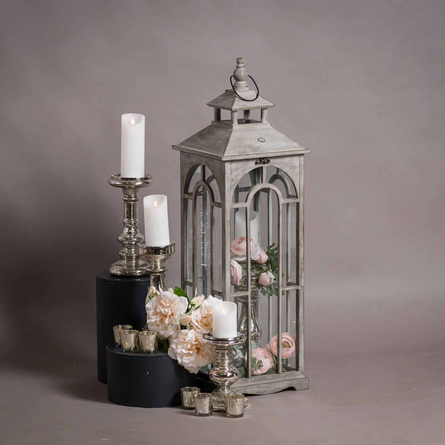 Skandi London Set Of Three Wooden Lanterns With Archway Design - Skandi London