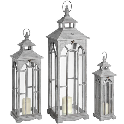Skandi London Set Of Three Wooden Lanterns With Archway Design - Skandi London