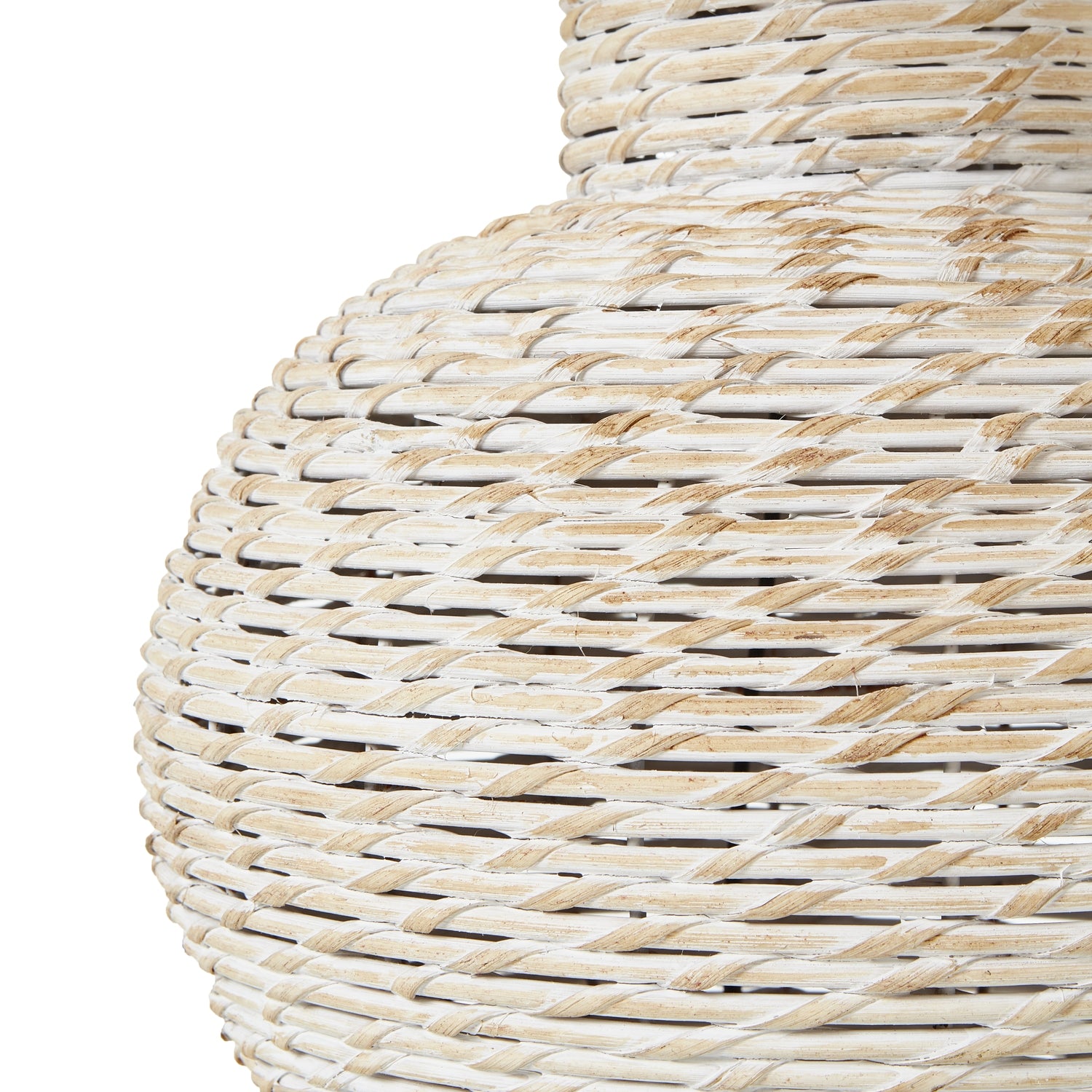 White Wash Bulbous Wicker Table Lamp With Linen Shade - Skandi London
