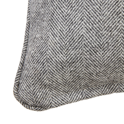 Grey Herringbone Pure Wool Cushion With Piped Edge - Skandi London