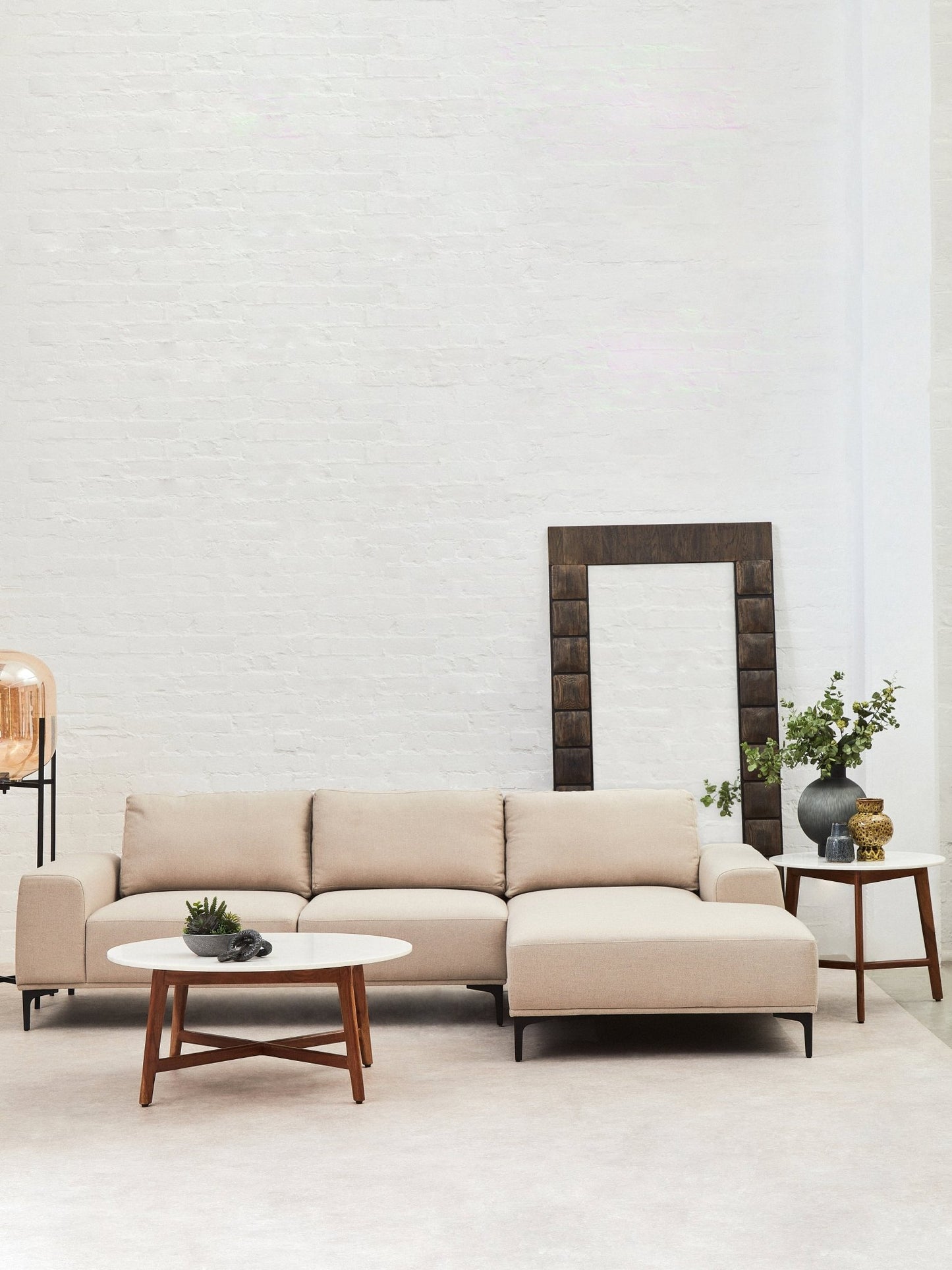 Rakel 3 Seat Natural Fabric Left Chaise Sofa - Skandi London