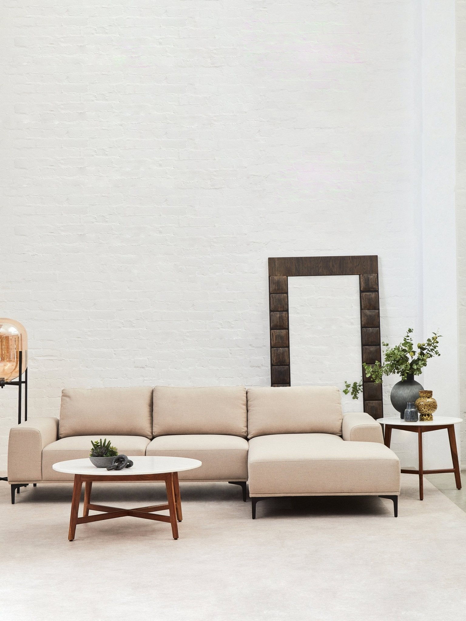 Rakel 3 Seat Natural Fabric Left Chaise Sofa - Skandi London