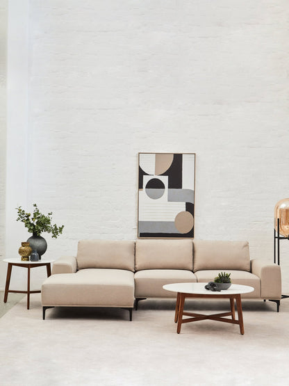 Rakel 3 Seat Natural Fabric Right Chaise Sofa - Skandi London