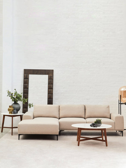 Rakel 3 Seat Natural Fabric Right Chaise Sofa - Skandi London