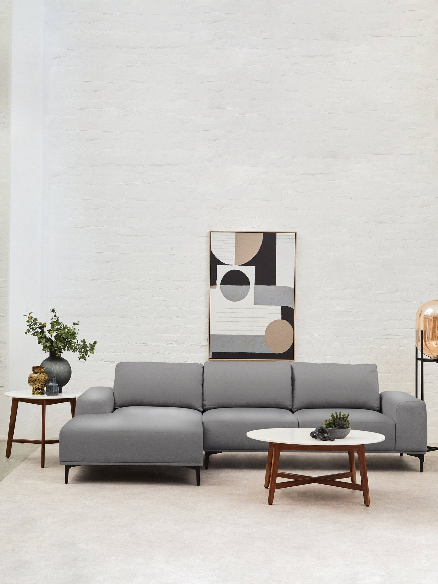 Rakel 3 Seat Grey Fabric Right Chaise Sofa - Skandi London