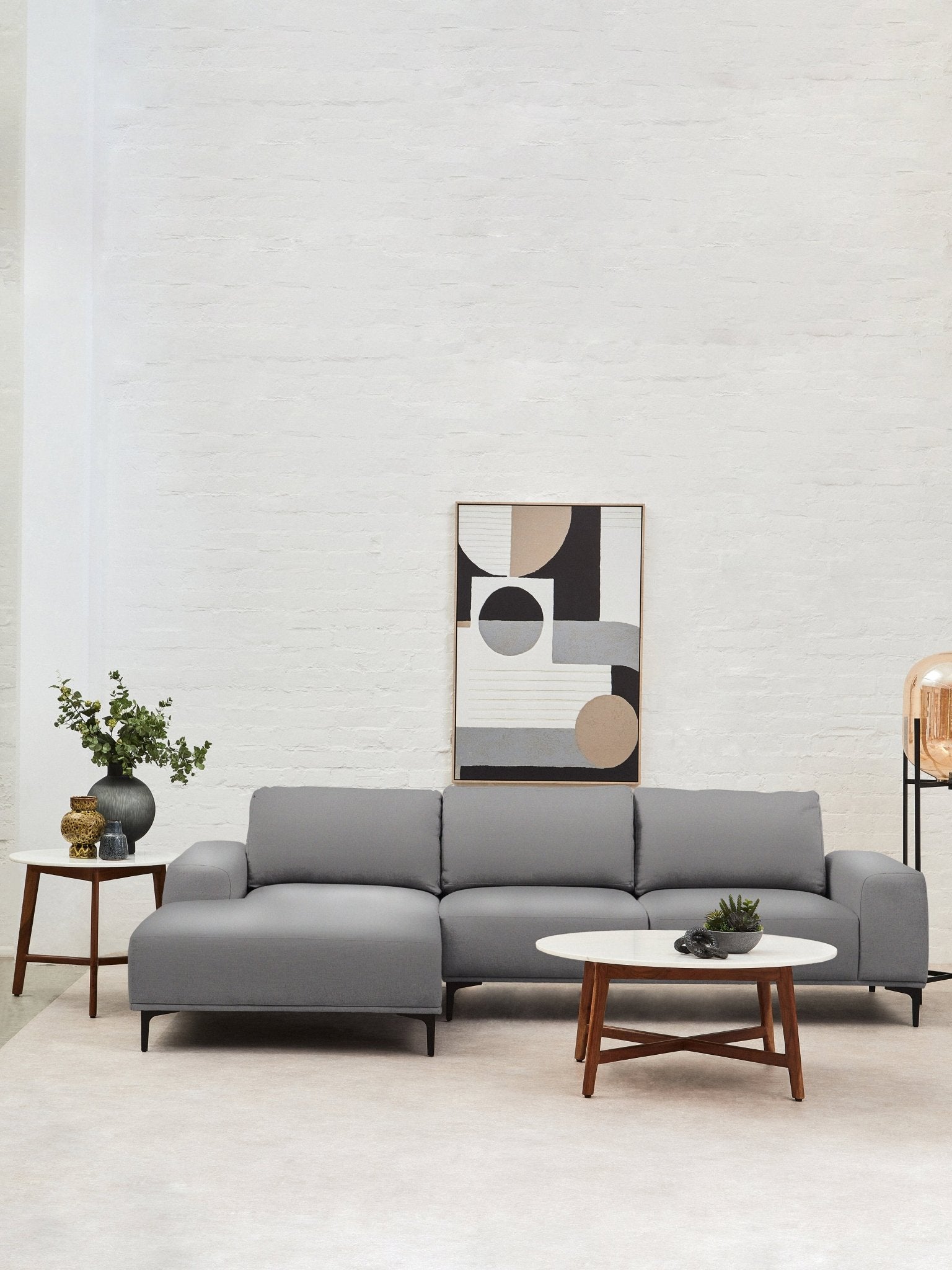 Rakel 3 Seat Grey Fabric Right Chaise Sofa - Skandi London