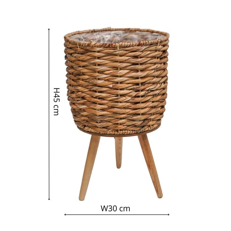 Water Hyacinth Lined basket on Legs H45Cm D30Cm - Skandi London