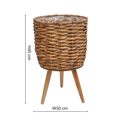 Water Hyacinth Lined basket on Legs H45Cm D30Cm - Skandi London