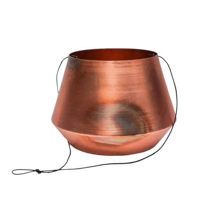 Indoor Soho Aged Copper Hanging Planter with Leather Strap H15Cm D21Cm - Skandi London