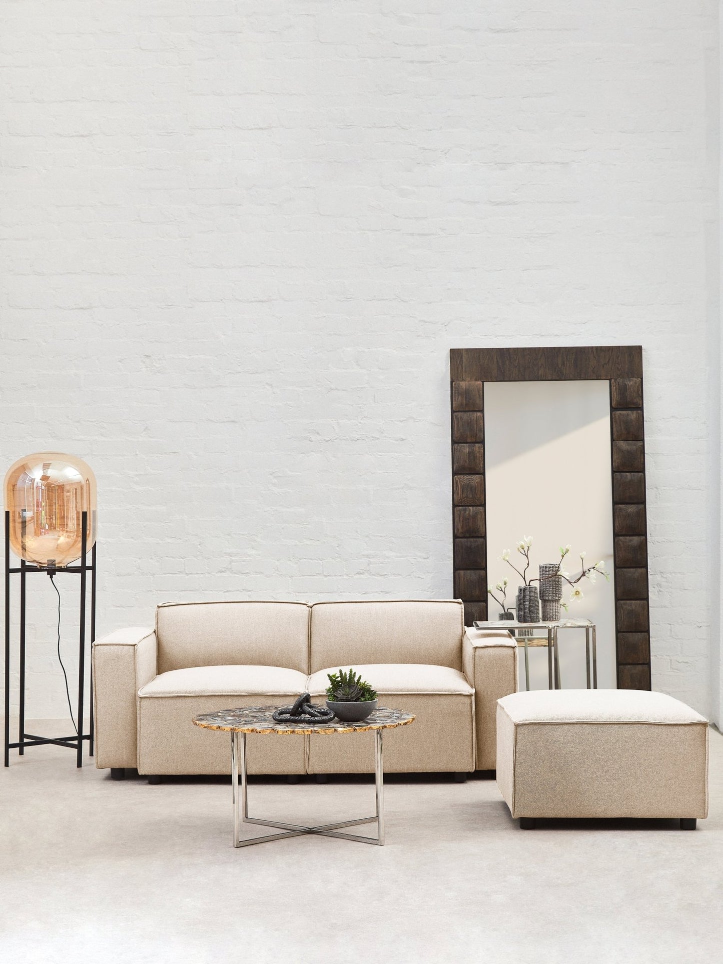 Rana Cream Fabric Sofa Ottoman - Skandi London
