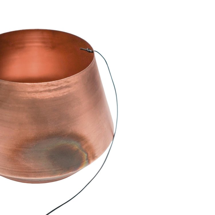 Indoor Soho Aged Copper Hanging Planter with Leather Strap H15Cm D19Cm - Skandi London