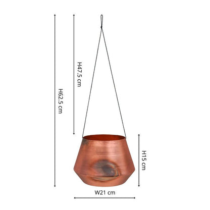 Indoor Soho Aged Copper Hanging Planter with Leather Strap H15Cm D21Cm - Skandi London