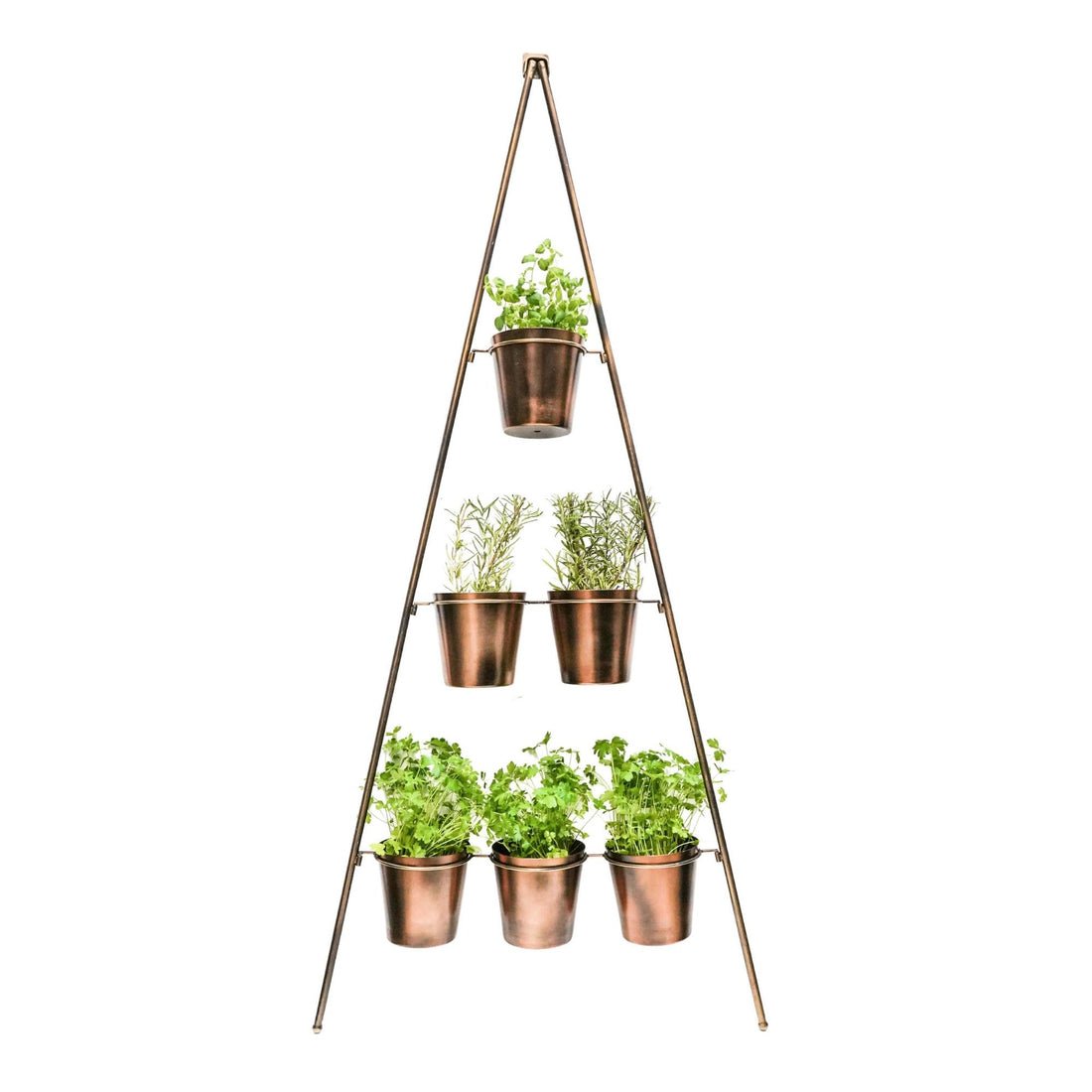 Outdoor Ulrica Vertical Gold Metal Wall Plant Stand with Planters - Small - Skandi London