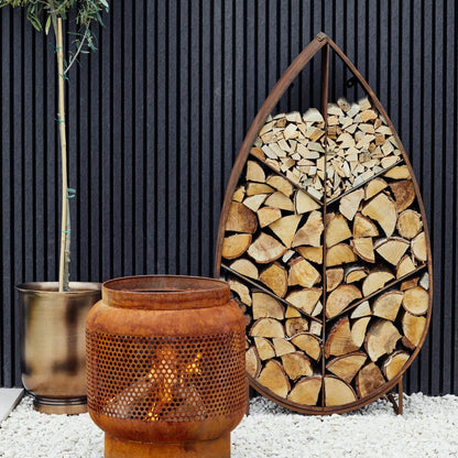 Syrin on Stand Sculptural Log Storage Natural Rust - Skandi London