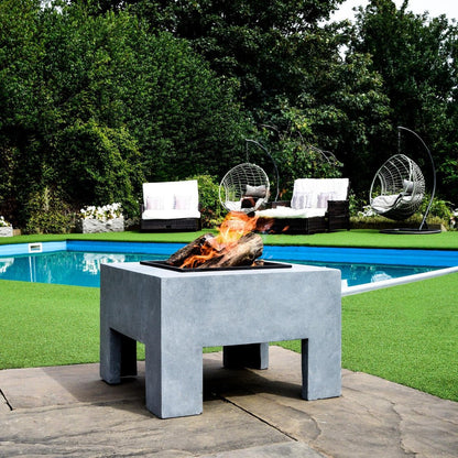 Tuva Square Fire Pit & Square Console Cement - Skandi London