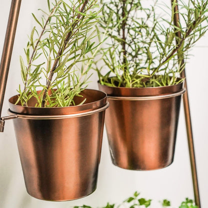 Outdoor Ulrica Vertical Gold Metal Wall Plant Stand with Planters - Small - Skandi London