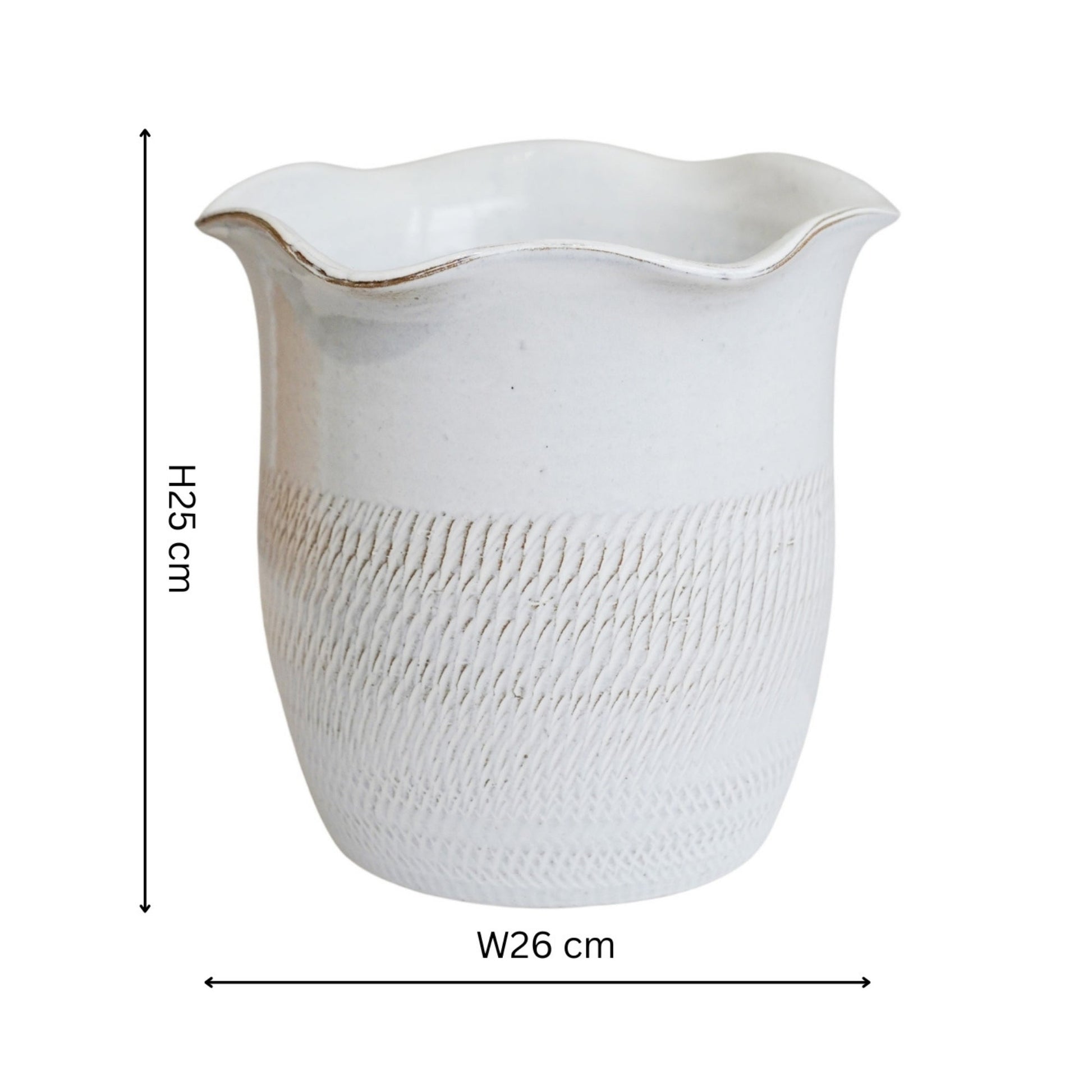 Camellia White Scalloped Edge Planter H25cm D26cm - Skandi London