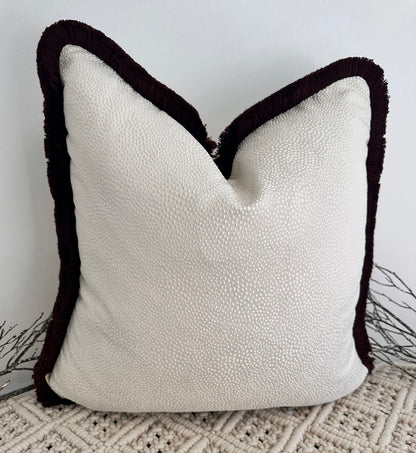 The Couture Cushion - The Ivory Borboletta Fringed in Mocha - Style No. 182