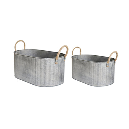 Outdoor Galvanised Rope Handle Trough Set of Two - Skandi London