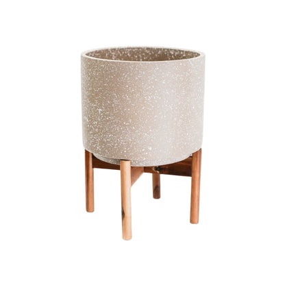 Valetta Ivory Speckled Planter with Stand H33cm D24cm - Skandi London
