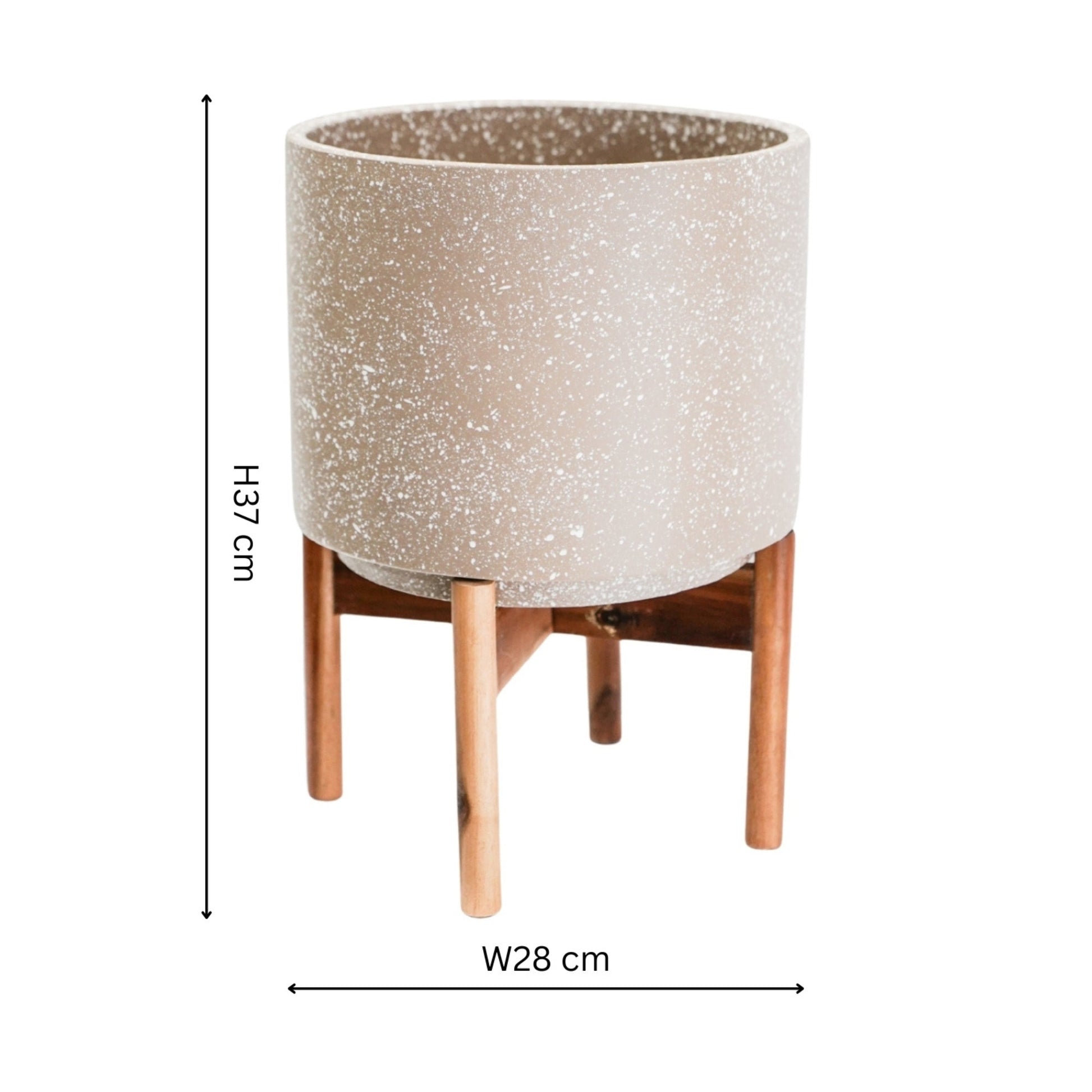 Valetta Ivory Speckled Planter with Stand H37cm D28cm - Skandi London