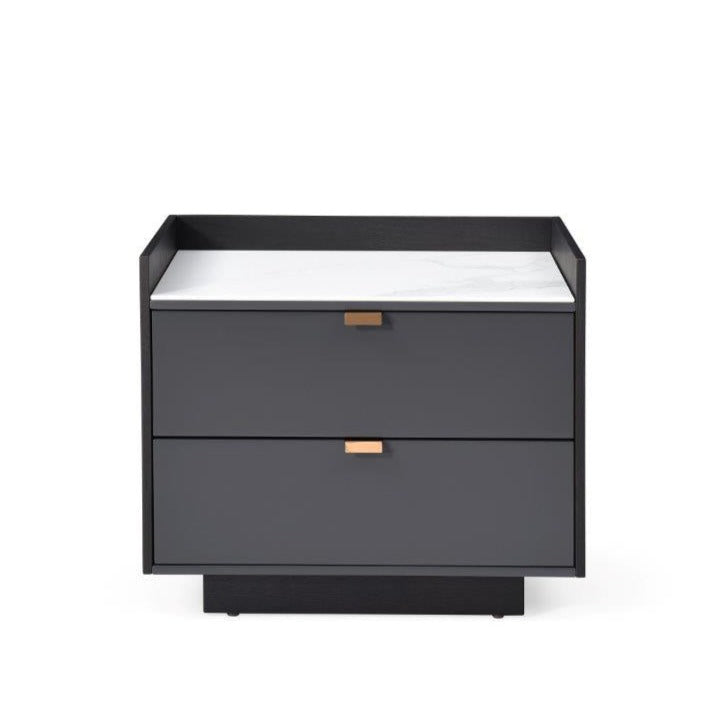 Saviour Bedside Table - White Marble & Anthracite/Grey Wash Oak