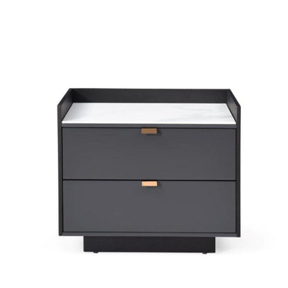 Saviour Bedside Table - White Marble & Anthracite/Grey Wash Oak