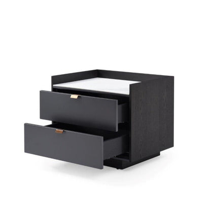 Saviour Bedside Table - White Marble & Anthracite/Grey Wash Oak