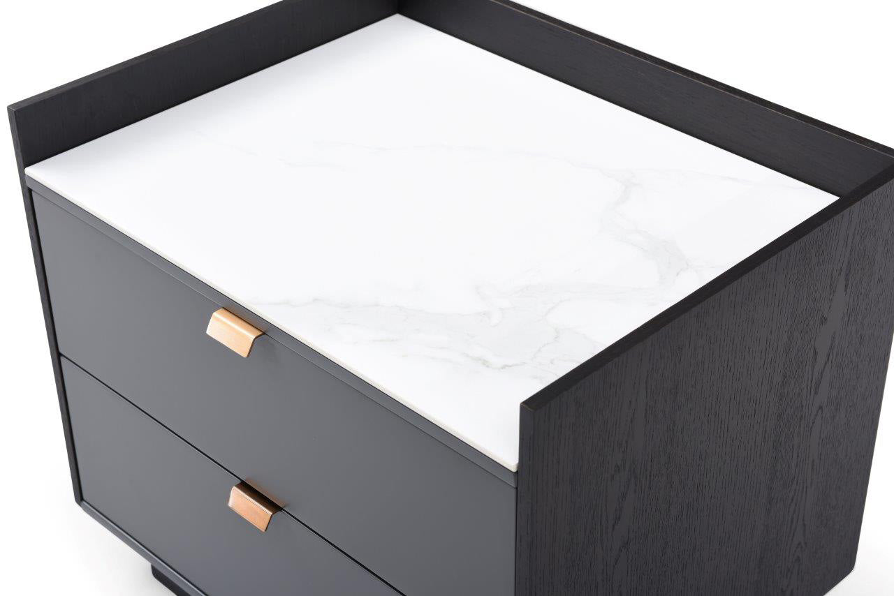 Saviour Bedside Table - White Marble & Anthracite/Grey Wash Oak