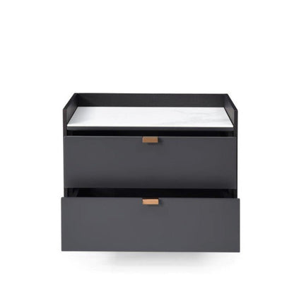 Saviour Bedside Table - White Marble & Anthracite/Grey Wash Oak